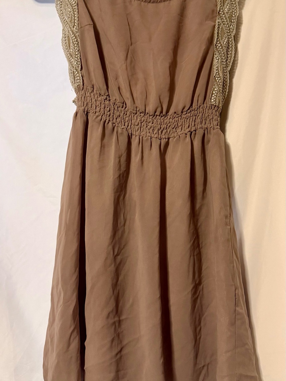 Francesca's Collections Taupe Midi Dress with Beaded Straps